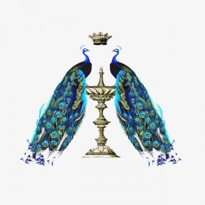 2 peacocks with crown