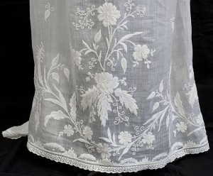 Regency era gown with white on white embroidery